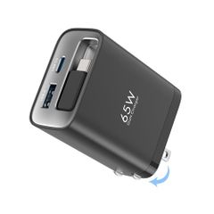 TOPADRE 65W 急速充電器 Type-C 巻き取り式 【95CMコード内蔵】 折りたたみプラグ【PSE技術基準適合/GaN採用】 PD 充電器 3ポートケーブルー体型 PD/QC3.0/PPS規格対応 Macbook/iPhone/i f7a670ba
