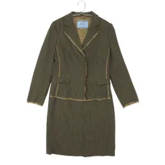 美品 PRADA プラダ スーツ スカート セットアップ テーラード ジャケット カットオフ パイピング 千鳥柄 ベージュ 42【L】 レディース 【中古】のサムネイル