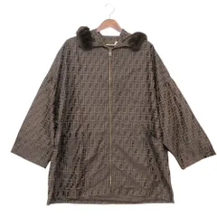 美品 FENDI フェンディ コート ズッカ柄 ラビットファー フーディー ジャケット ジップアップ アウター ダークブラウン 44【XL】 レディース 【中古】のサムネイル