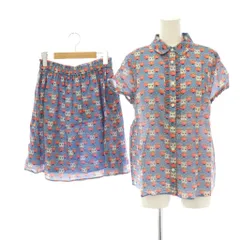 ポール＆ジョー PAUL&JOE ネコ セットアップ ブラウス ギャザースカート ミニ 38 ブルー ピンク /DF ■OSのサムネイル