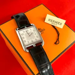 稼働品 極 美品 箱付き HERMES エルメス ケープコッド アリゲーター ステンレススチール クォーツ 腕時計 メンズ ブラウン 82612のサムネイル