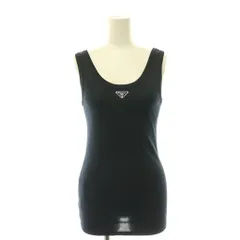 プラダ PRADA リブ ニットトップ 三角プレート タンクトップ カットソー ノースリーブ 36 ネイビー 39576L /DF ■OSのサムネイル