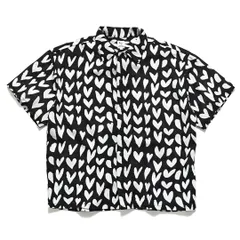 Revo. | 新品 正規 送料無料 | HAND-DRAWN HEART PATTERN OPEN COLLAR SHIRT | ハート柄 オープンカラー 半袖 開襟シャツ | BLACK | TH-4082のサムネイル