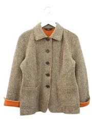 ダックス DAKS ジャガードニット ジャケット ダブルフェイス 38 ウール ヘリンボーン ブラウン オレンジ 上着 アウターのサムネイル