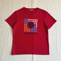 00s　archive　Levi's RED TAB　リーバイス・レッドタブ　カラフルハート　♡　サンフランシスコ　USA　サークルロゴプリント　ラグドールグラフィック　短丈Tシャツ　ミニT　レッド　袖ロゴタグ　一点物　M　Y2K　平成レトロ　アメカジ　個性派のサムネイル