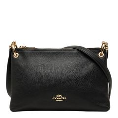 極美品 COACH レイラ ダブルジップ ショルダーバッグ シボ革 ネイビー