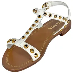 プラダ PRADA 靴 ミュール スタッズ エナメル パテントレザー ホワイト レディース 【中古】のサムネイル