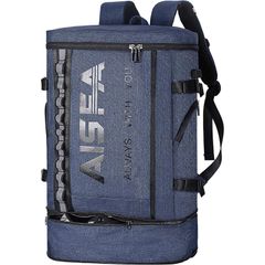 [Brand New] [AISFA] Men's Backpack, Hiking Backpack, Square Backpack, Large Capacity, Waterproof, 17-inch PC, Business Backpack, Laptop Bag with USB Charging Port, 30L, Outdoor Bag, Travel, Commuting, Shoe/Lunch Box Storage (Blue) 1