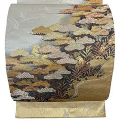 桐生織 伝統工芸品 正絹 袋帯 唐織 金糸 松林 幾何学文様 金襴 緯錦織 