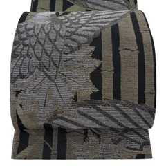 【美品】 袋帯 逸品 斉藤三才 落款 鳥 竹 金糸 箔 灰緑 全通 正絹 【中古】のサムネイル