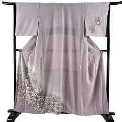 付下げ 身丈157cm 裄丈65cm M 袷 翠山工房 落款 辻ヶ花 ぼかし 灰紫 正絹 名品 【中古】のサムネイル