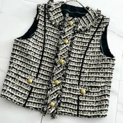 美品✨ブラミンク ノースリーブトップス ベスト ツイード フリンジ