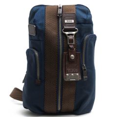 美品】TUMI ボディバッグ ネイビー ブラウン レザー ナイロン - メルカリ