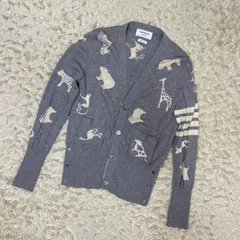 極美品　トムブラウン THOM BROWNE ウール100% ニット カーディガン グレー サイズ1  アニマル 総柄 4bar 4本ライン イタリア製 レディース トップス  国内正規品 MKC296A-00014055    18577のサムネイル