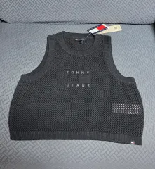 Tommy Jeans(トミー ジーンズ ) レディース オープン スティッチ フラグ タンクトップ ニット ノースリーブ ベスト Mサイズ 新品のサムネイル