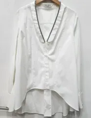 BRUNELLO CUCINELLI ブルネロクチネリ 白コットン シルバー ウールLEE シャツ Sのサムネイル