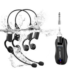 【Brand New】Fully Waterproof Wireless Microphone for 2 People, 2.4G Headset Microphone, IP67 Waterproof, Ideal for Fitness, Yoga, and Swimming at the Pool or Gym, Compatible with Smartphones/Tablets/Speakers, Lightweight Design, ccca7184