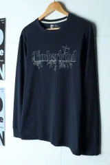 (M-L) ティンバーランド 長袖Tシャツ ビックロゴ ネイビー オールドスクール-H35791のサムネイル