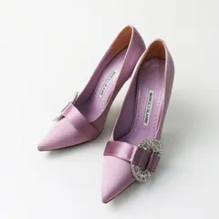 イタリア製 マノロブラニク MANOLO BLAHIK ビジューバックル装飾 サテンポインテッドトゥヒールパンプス 38 ラベンダー■【2400015002835】のサムネイル