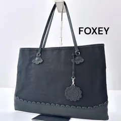 フォクシー FOXEY レザー リネン トートバッグ スカラップ 異素材 ブラック 黒 A4収納 レディース 美品 6JL055のサムネイル
