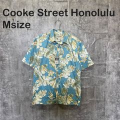 [Y-1014]Cooke Street Honolulu M사이즈 알로하 셔츠 하와이안 반소매 셔츠 코튼 총무늬 파인애플 리프 블루