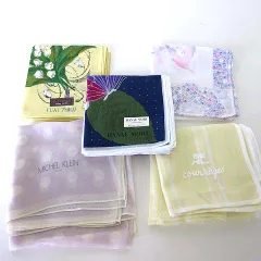 ユキトリイ YUKI TORII ハナエモリ HANAE MORI ミッシェルクラン MICHEL KLEIN クレージュ courreges ハンカチ チーフ 5枚 セット 美品 紺 ネイビー 黄色 イエローのサムネイル