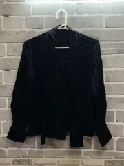 【B4-69】◇ The Virgnia タグ表記サイズ900（F or M）シワ加工（ワッシャー加工）長袖ブラウス　ブラック 水玉柄のサムネイル