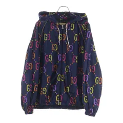 GUCCI (グッチ) GG総柄ロゴ ナイロン フーデッドジャケット ネイビー/マルチカラー697621 Z8A2Dのサムネイル