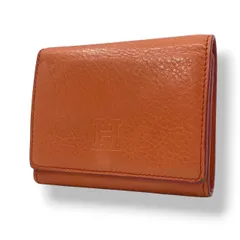 美品　ヒロフ　HIROFU　二つ折り財布　レザー　本革　オレンジ　Hロゴ　コンパクトウォレット　ミニ財布　札入れ　小銭入れ　カード収納　スナップボタン　イタリア製　上品　クラシック　レディース　日常使い　M2のサムネイル