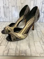 【C1-72】◇ MANOLO BLAHNIK    サイズ36    オープントゥ　パイソンレザー　ハイヒール　黒色のサムネイル