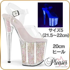 21.5cm 22cm Pleaser プリーザー サンダル 20cm ヒール ネオン オパール グリッター キラキラ オープントゥ アンクルストラップ ピンヒール ハイヒール 厚底 ポールダンス レディース 20cmヒール 20センチ ヒール フラミンゴのサムネイル