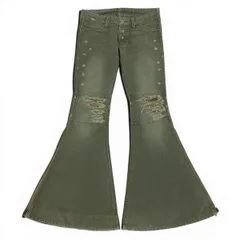 Ag23 IF SIX WAS NINE イフシックスワズナイン クラッシュダメージ加工 フレア ジップスリットパンツ Distressed Flared Hem Zip Pants カーキt18rのサムネイル