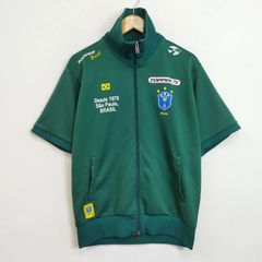 00s TOPPER トッパー ブラジル代表 オフィシャル ジャージ 半袖 トラックジャケット フルジップ 刺繍ロゴ ワッペン バックロゴ サッカー フットサル 日本製 vintage ブロークコア グリーン サイズ LL G542