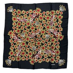 美品 CHANEL シャネル スカーフ シルク ジュエリー柄 ブラック X