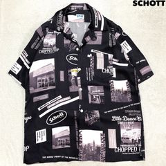 SCHOTT アロハシャツ コウモリ 蜘蛛の巣 スパイダー レーヨン混 総柄 L