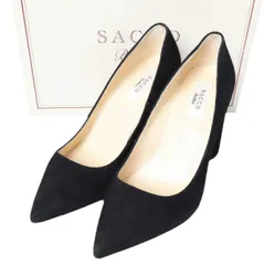 SACCO Balletti サッコバレッティ 日本製 SIMPLE ROUND HEEL BLACK SUEDE ラウンドヒール ポインテッドトゥ パンプス 351/2(22.5-23cm) BLACK 定価39,600円 シューズ g27375のサムネイル