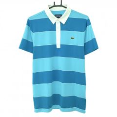 【美品】ラコステスポーツ 半袖ポロシャツ ブルー ボーダー  メンズ US-S ゴルフウェア LACOSTE SPORTS