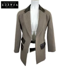 HERMES　エルメス　新品同様 国内正規 H4H0245DK ウールxラムスキン シルクライニング セリエボタン インナーベルト レザーコンビジャケット ブレザー　34のサムネイル