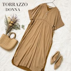 TORRAZZO DONNA トラッゾドンナ ロングワンピース  バイカラー ドルマン サイドリボン キャメル