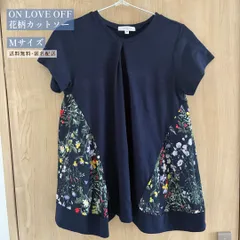 ON LOVE OFF カットソー 花柄×シアー ブラウス レディース M ネイビー チュニック風 トップス 古着 ベルーナのサムネイル