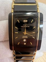 テクノス　腕時計　クォーツ　メンズ　ゴールド　ブラック　不動品　#2