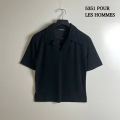 5351 POUR LES HOMMES 00s y2k archive pile OC polo shirts 5351プールオム パイル ポロシャツ オープンカラー ブラック 短丈 平成 アーカイブのサムネイル