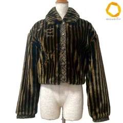 #wnc フェンディ FENDI ジャケット 42 茶 黒 フェイクファー ストライプ ズッカ ロゴ ショート丈 イタリア製 レディース [1018963]のサムネイル