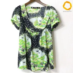 #snc フランシュリッペ franche lippee カットソー M 黒 マルチ 総柄 リス きのこ 草原 小花 ラメ糸 パフスリーブ レディース [1013605]のサムネイル