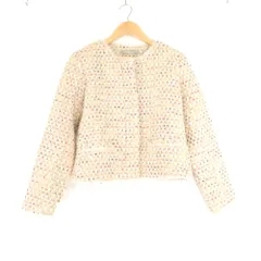 美品 theory luxe セオリー 03-9104155-990-036 ノーカラージャケット 036 Sサイズ相当 ウール他 ショート丈 ラメ ツイード フリンジ レディース AD2362B2 のサムネイル