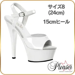 24 cm Pleaser プリーザー キャバ ヒール サンダル 厚底 レディース メンズ 15cm ヒール 白 ホワイト エナメル アンクルストラップ 女性 男性 用 ハイヒール ピンヒール 女装 ポールダンスのサムネイル