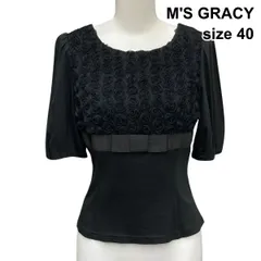 □ エムズグレイシー M'S GRACY カットソープルオーバー 半袖 ウエストマーク ローズモチーフ トップス 黒 綿混 40 L 11 レディース Z6D144のサムネイル