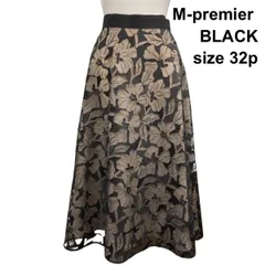 □ エムプルミエブラック M-premier フレアスカート ロング丈 シアーレース フラワーモチーフ 黒 32p XS 5号 レディース Z6C581のサムネイル