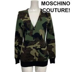 ◆ モスキーノクチュール MOSCHINO ニットカーディガン 長袖 ロング丈 Vネック 迷彩柄 アースカラー 毛100 M～L 9～11号 レディース S6I082のサムネイル