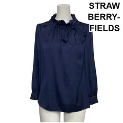 ◆ ストロベリーフィールズ STRAWBERRY-FIELDS ボウタイブラウス シャツ 長袖 ギャザー プルオーバー ネイビー M 9号 レディース S6I089のサムネイル
